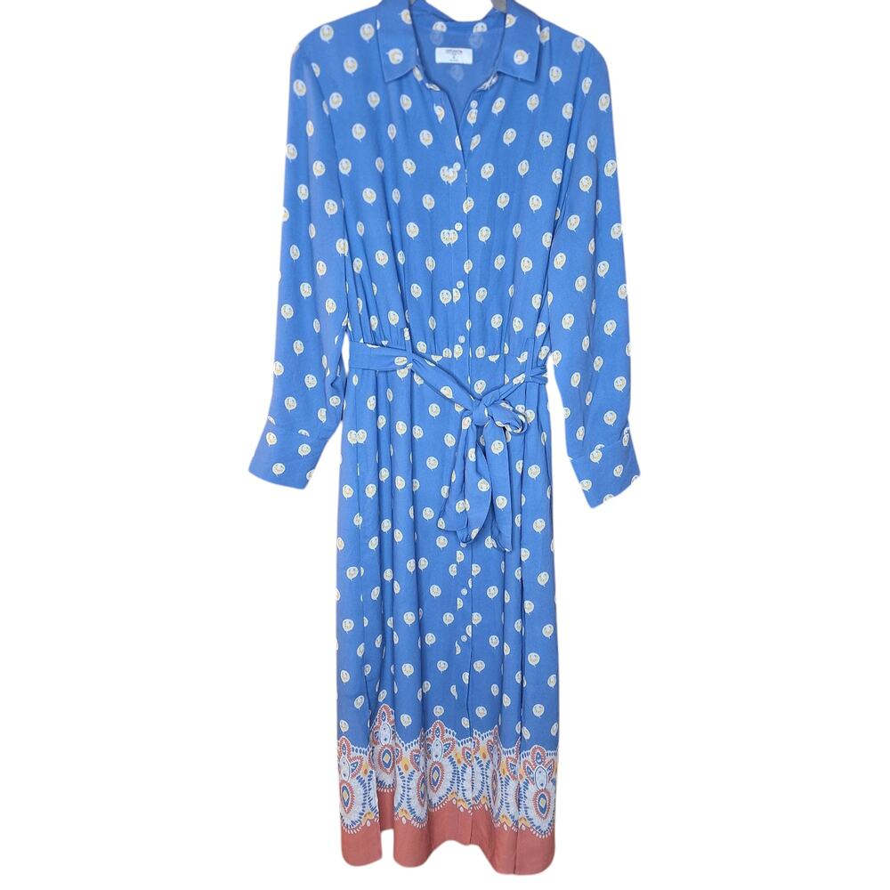 Untuckit size 6 Susan midi dress block print long sleeve button down shirt dress - Picture 2 of 11